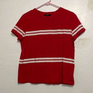 (2/$15) Size L Women's Forever 21 Red an White Striped Baby T Short Sleeve Shirt